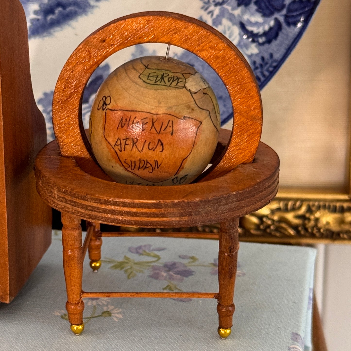 Vintage Miniature Dollhouse Globe Map with Stand