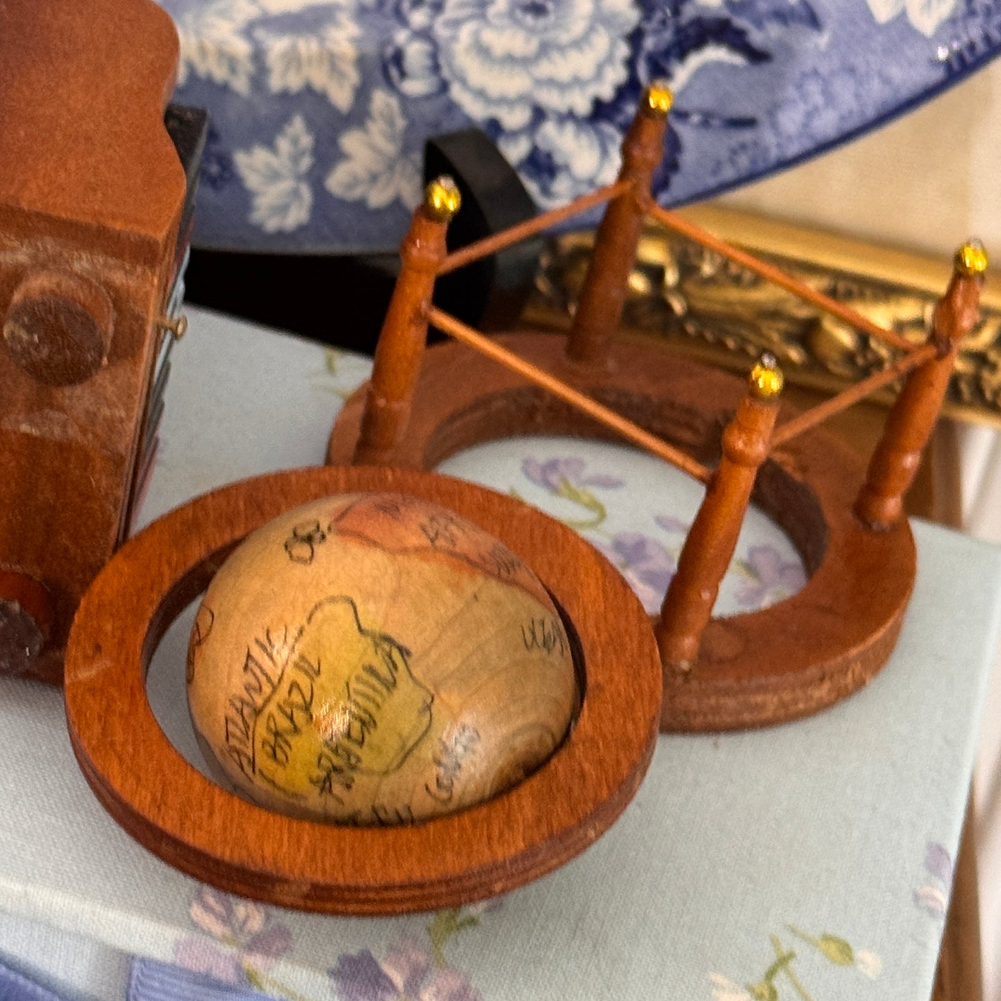 Vintage Miniature Dollhouse Globe Map with Stand