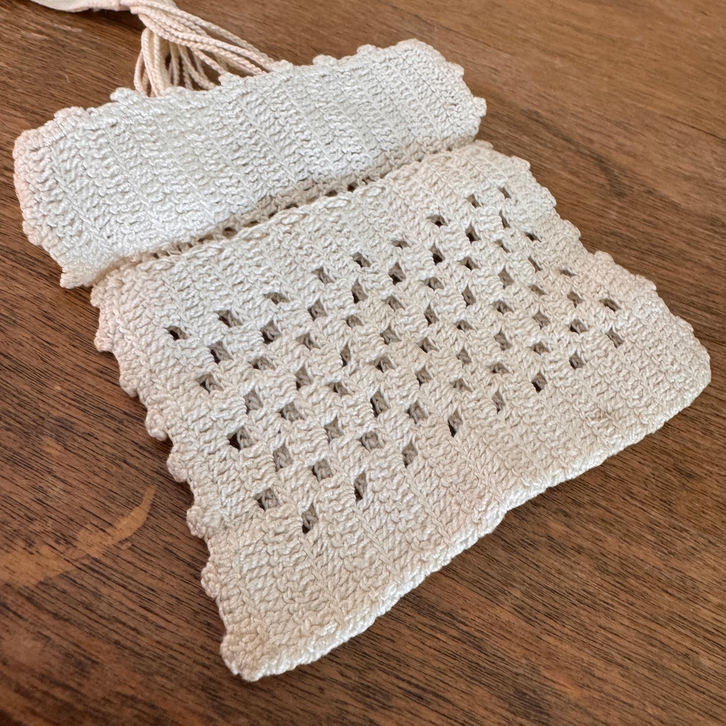 Antique Victorian Soft White Crochet Finger Purse