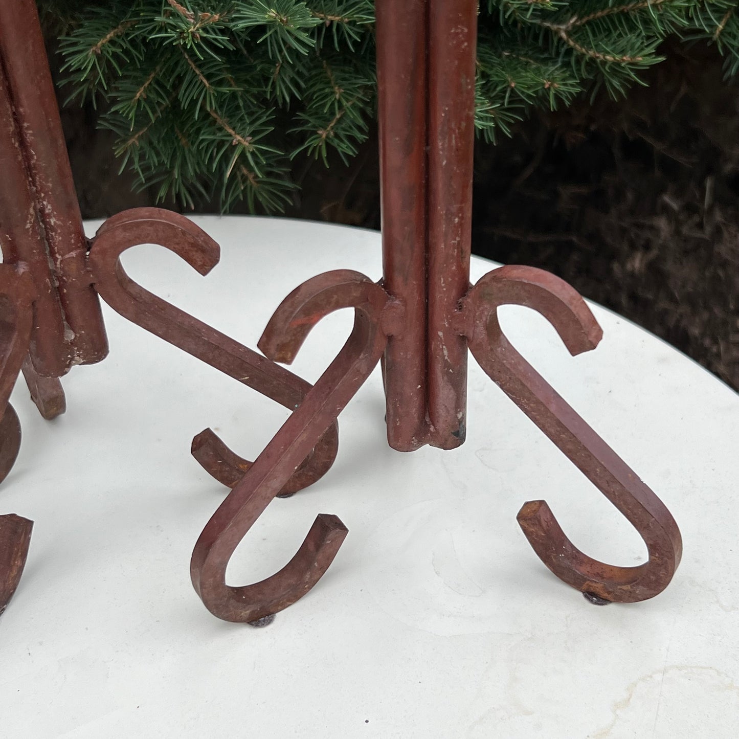 Mid Century Modern Set of Three Hand Forged Iron & Brass Candle Holders