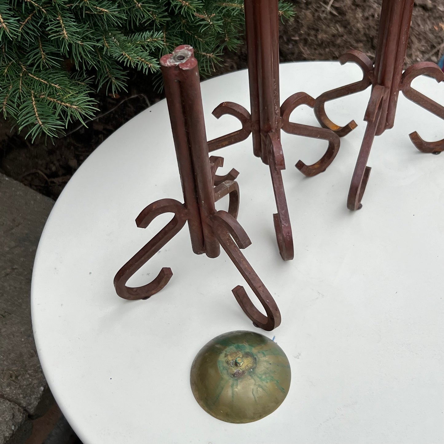 Mid Century Modern Set of Three Hand Forged Iron & Brass Candle Holders