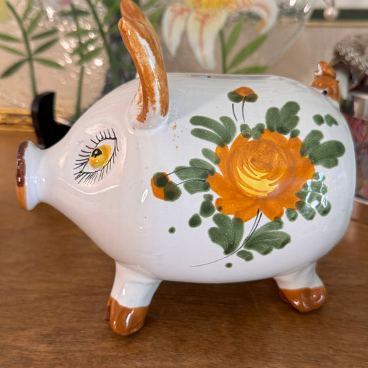 Vintage Italian Ceramic Floral Piggy Bank