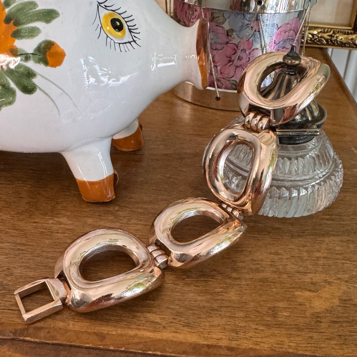Mid Century Modern Swiss Rivo Rose Gold Plated Metal Bracelet