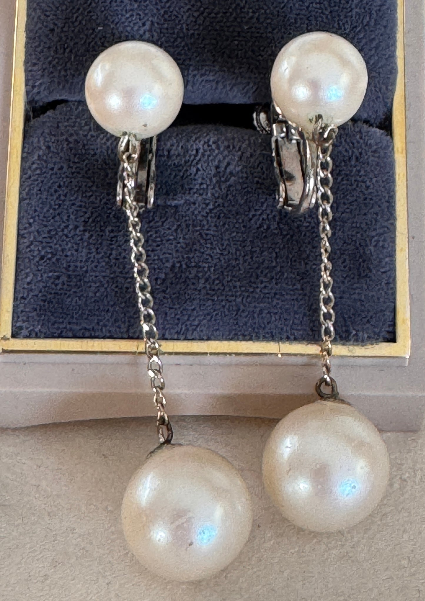 60's Sterling Silver Dangling Faux Pearl Earrings