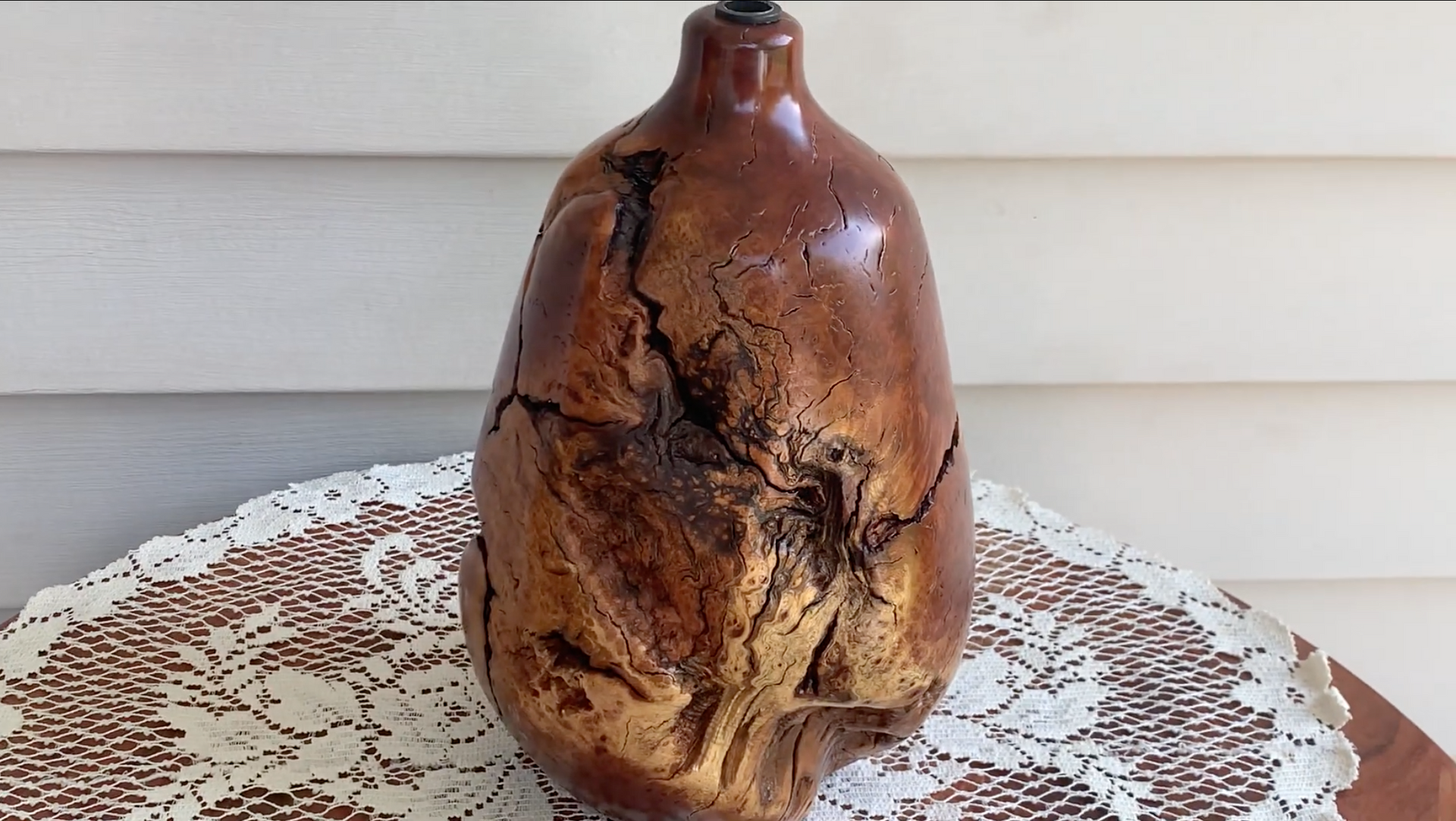 Load video: Vintage Turned Burl wood vase