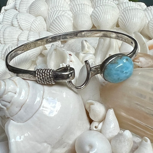 Vintage Native American Navajo Sterling Silver Larimar Semi Precious Gemstone Bracelet