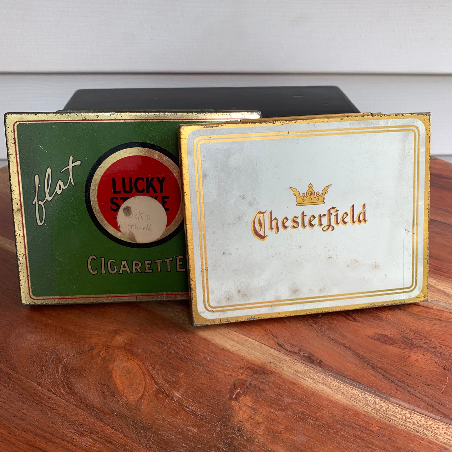 Vintage Lucky Strike Cigarette Tin Flat Fifties "It's Toasted" & Chesterfield Tobacco Tin Boxes
