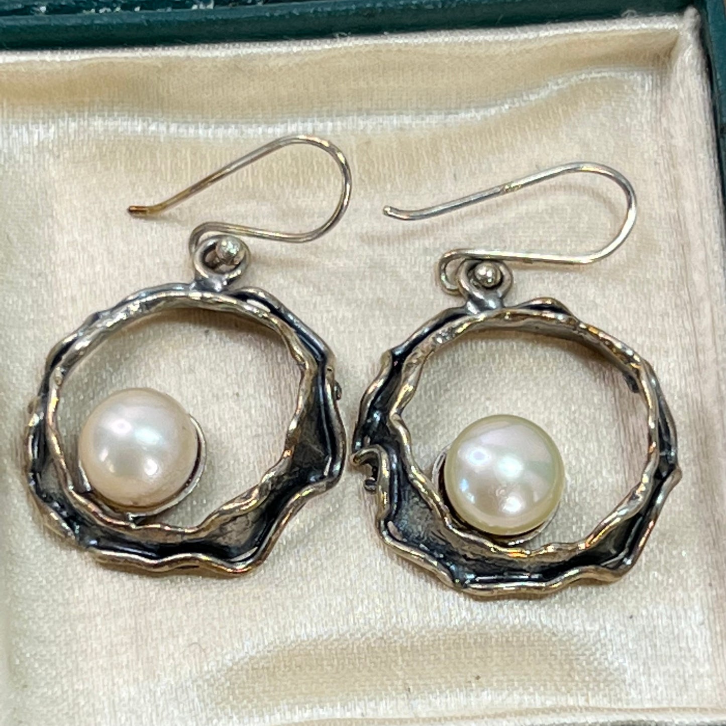 Vintage Sterling Silver Cultured Pearl Shepherds Hook Earrings