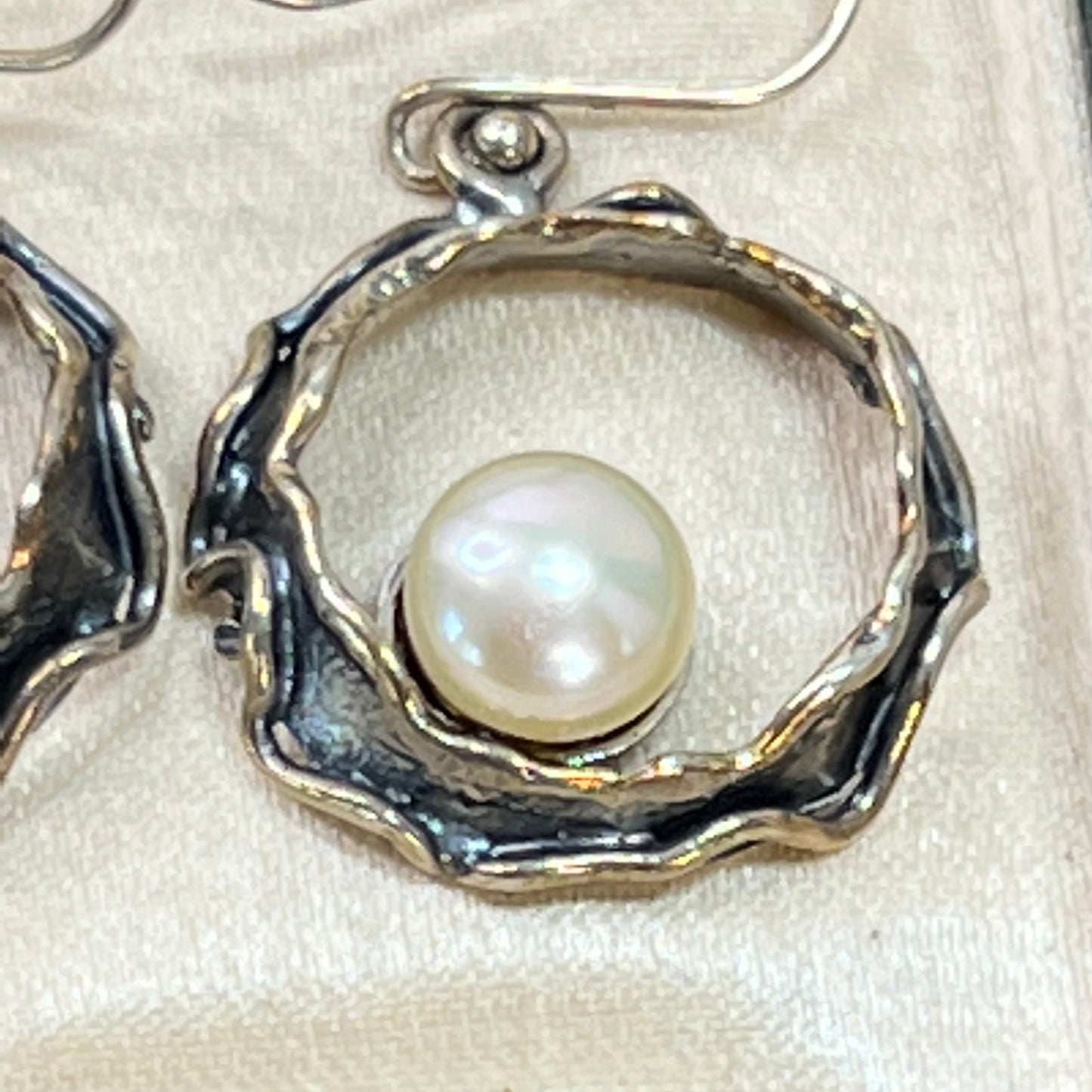 Vintage Sterling Silver Cultured Pearl Shepherds Hook Earrings