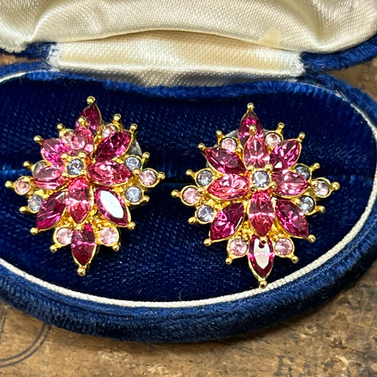 Vintage Joan Rivers Pink & Magenta Rhinestone Star Earrings