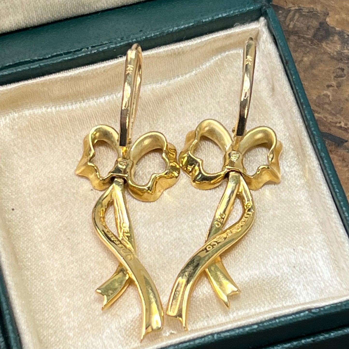 Tiffany & Co. 18K Yellow Gold Long Bow Articulated Earrings