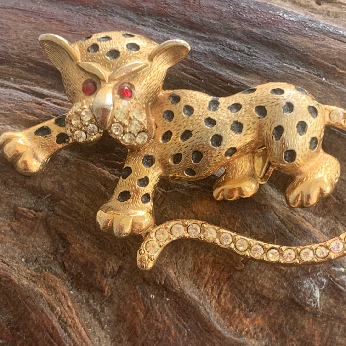 Vintage Signed JJ Rhinestone Leopard Cub Pin
