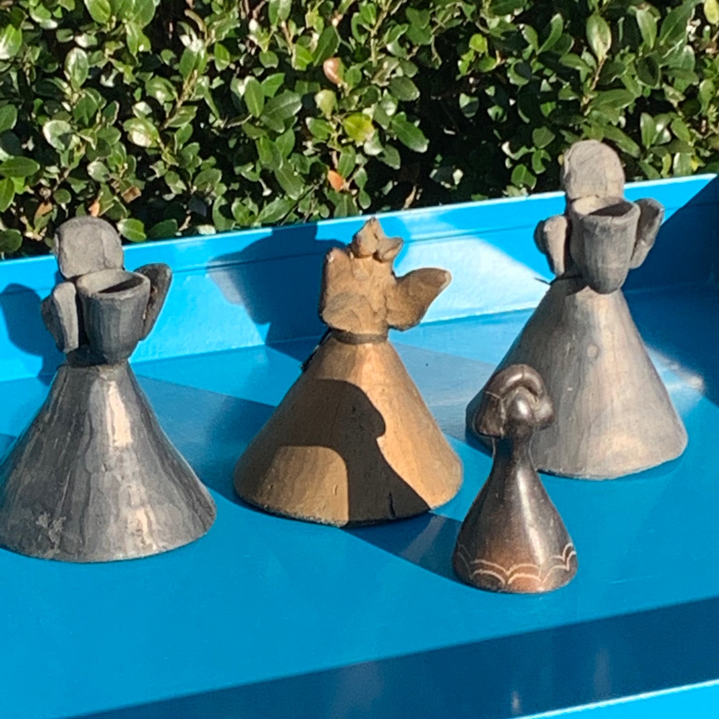 Four Vintage Mexican Oaxaca Pottery Folk Art Angel Lady Bells CandleSticks