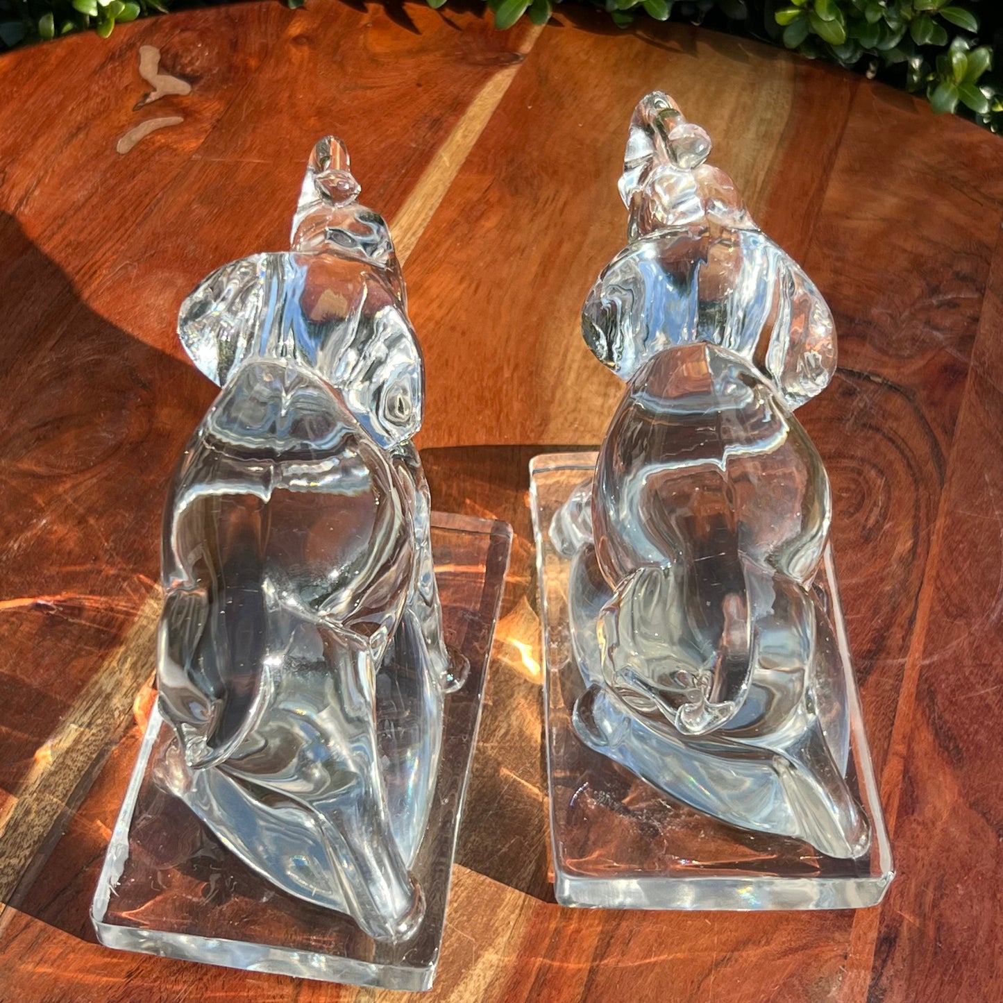 Two Vintage New Martinsville Glass Crystal Elephant Bookends