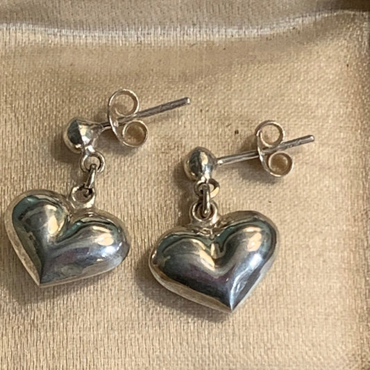 Vintage Sterling Silver Puffy Heart Earrings