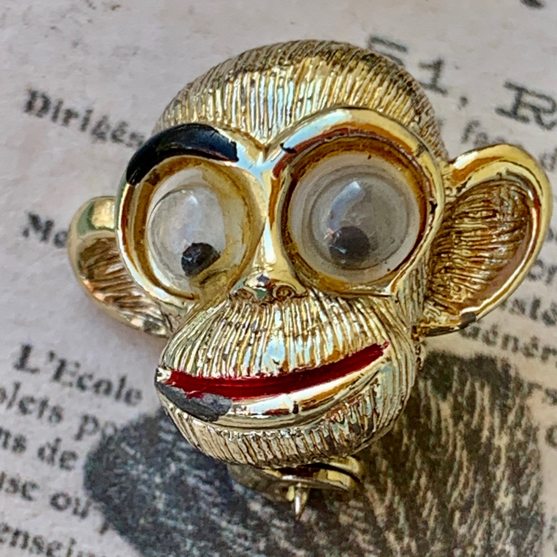 Vintage Whimsical Googly Eyed Monkey Face Pin