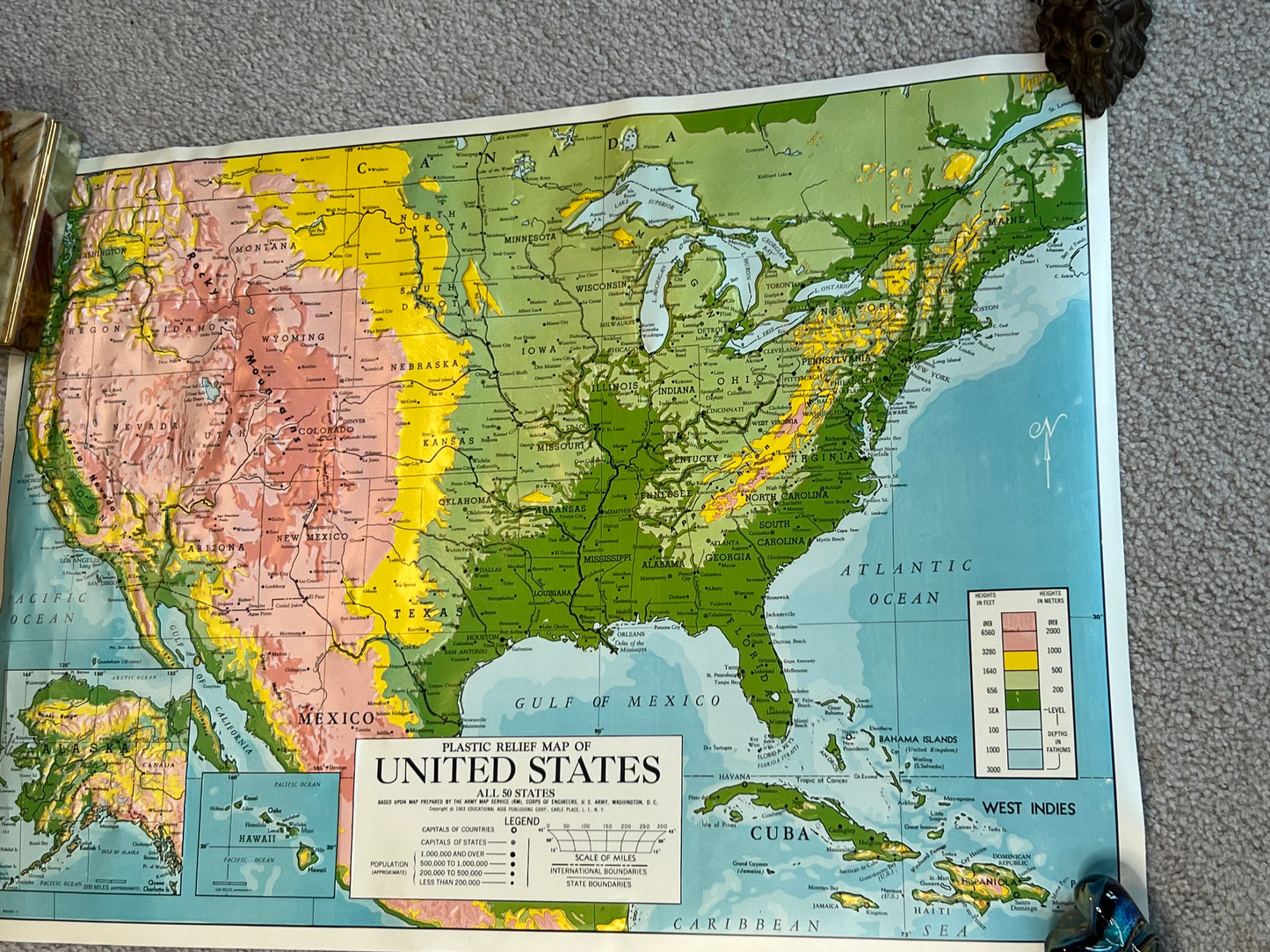 Vintage Plastic Relief Map of The United States Educational Aids U. S. Army