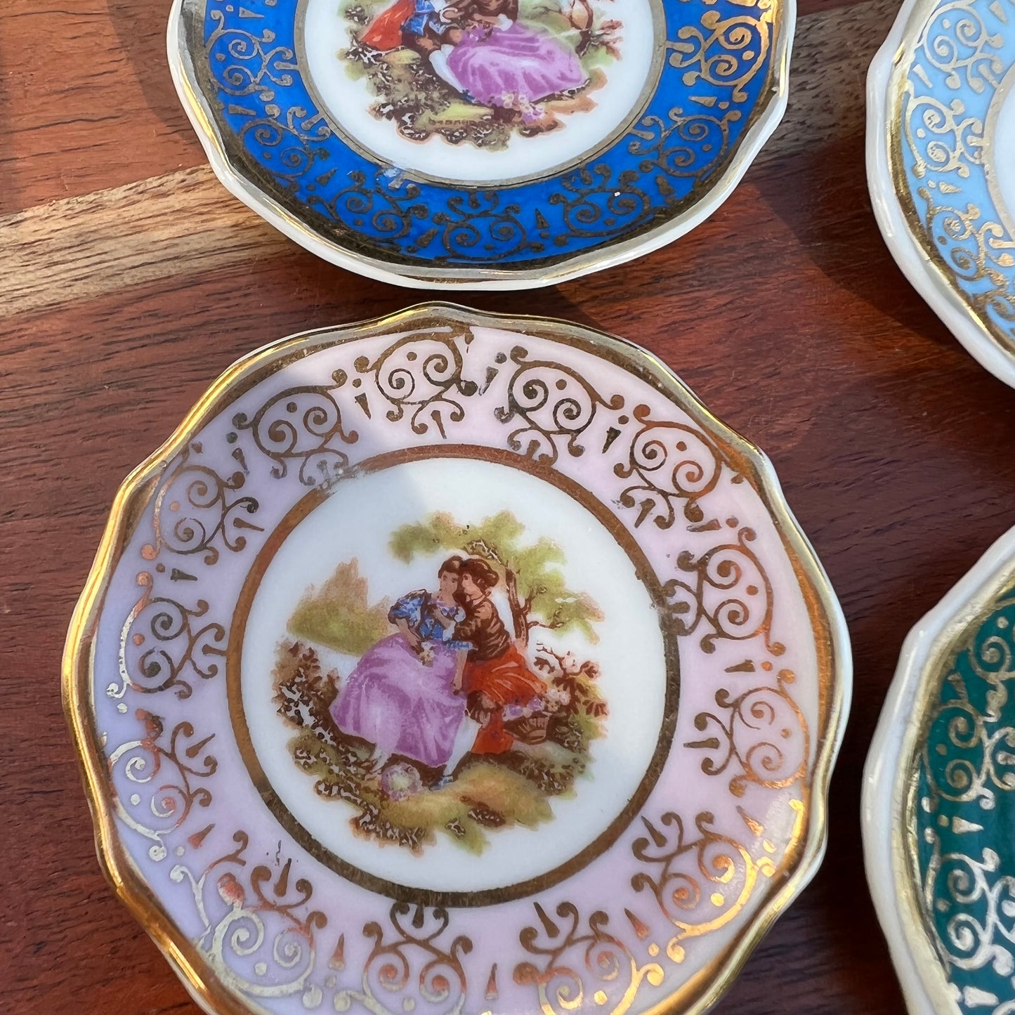 Four Miniature French Limoges Meissner Hand Painted Plates
