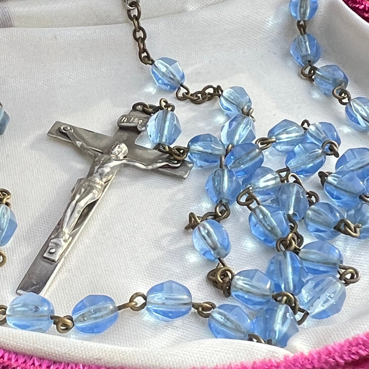 Modern Looking Periwinkle Blue Glass Bead Rosary
