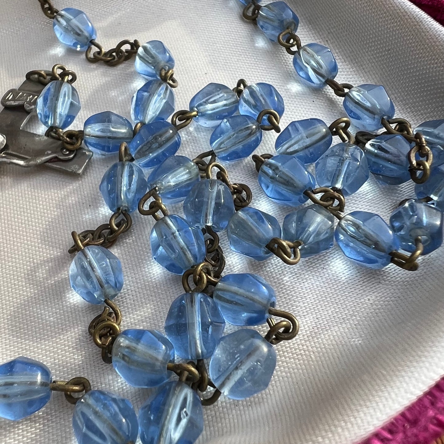 Modern Looking Periwinkle Blue Glass Bead Rosary