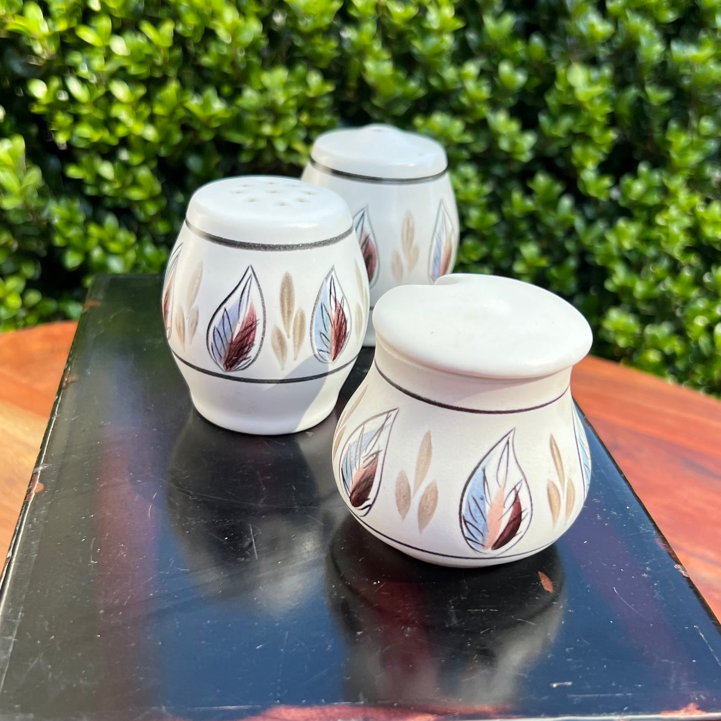 Mid Century Modern English Bourne Denby 3 Pce Cruet Set