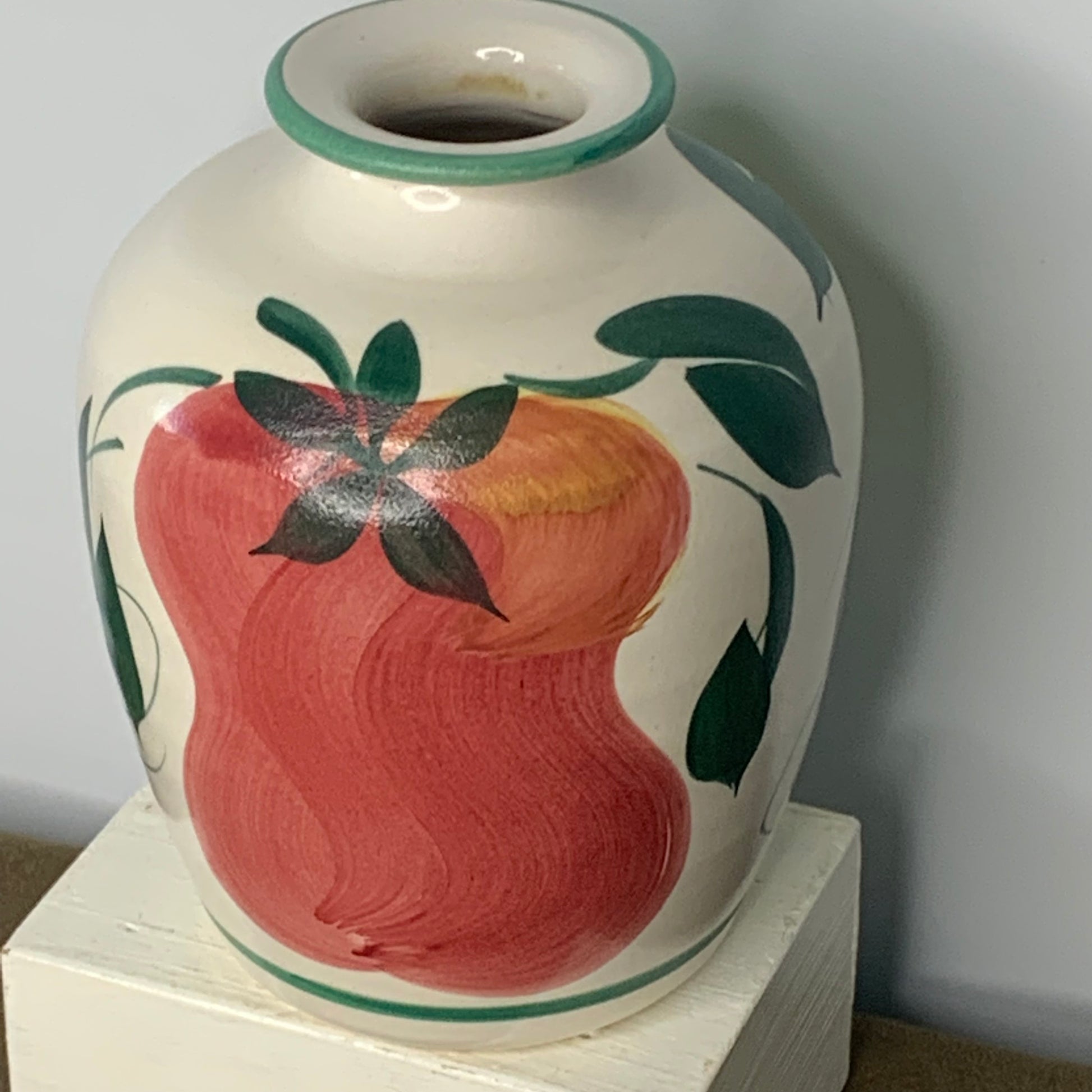 Vintage Italian Lemon & Persimmon Hand Painted Pottery Vase