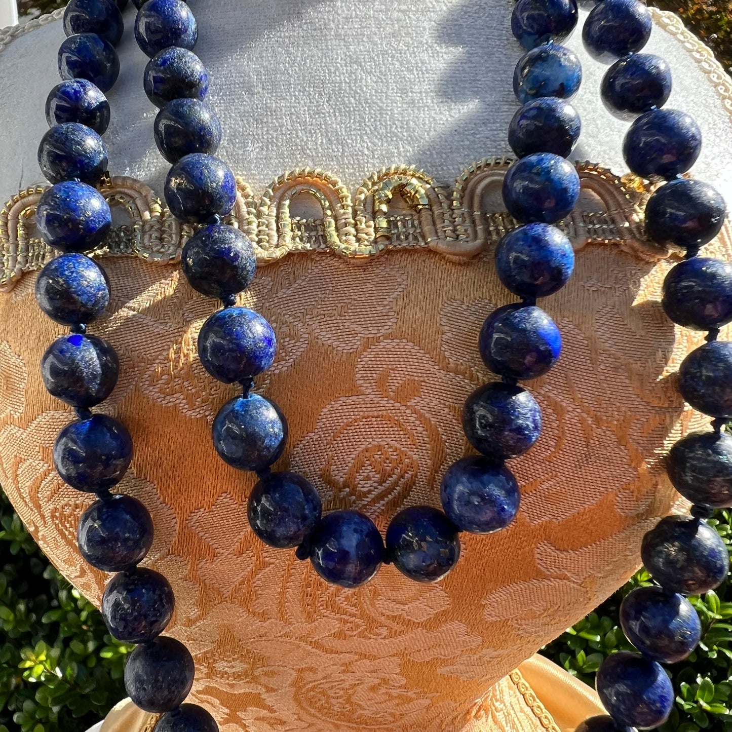 Vintage Lapis Lazuli  Round Beaded Endless Necklace