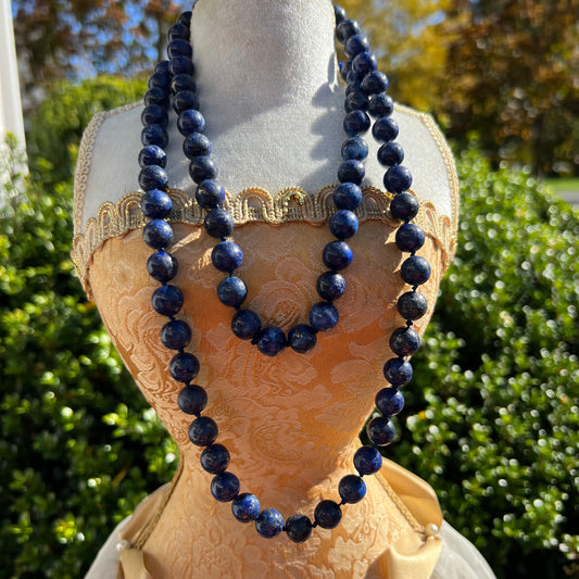 Vintage Lapis Lazuli  Round Beaded Endless Necklace