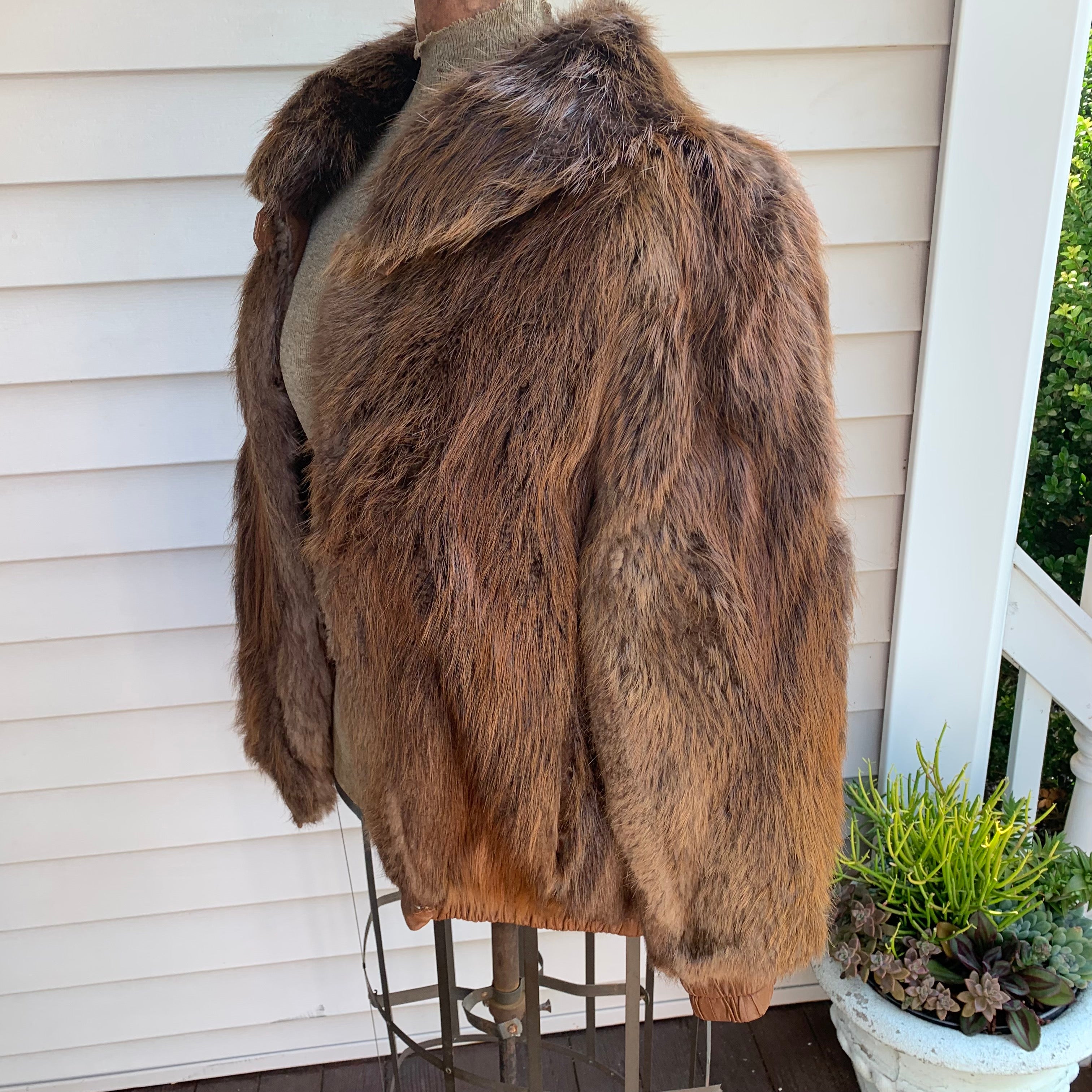 Vintage Faux Fur Winter Jacket For Men Brown Leather Keanu Reeves