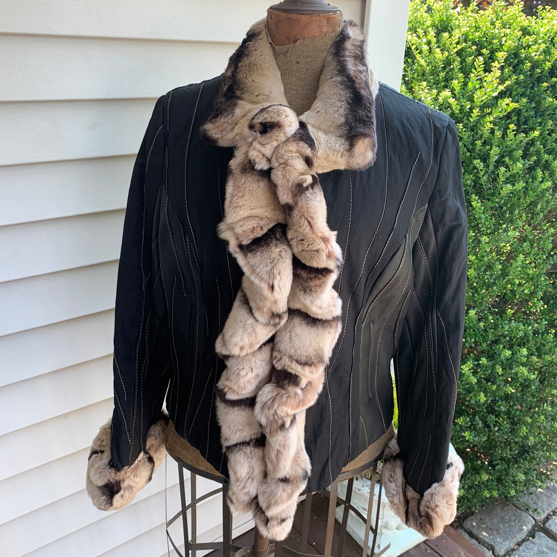 Lady Slippers Vintage Autunno I. J. Fox Boston Rex Rabbit Fur, Leather & Fabric Jacket