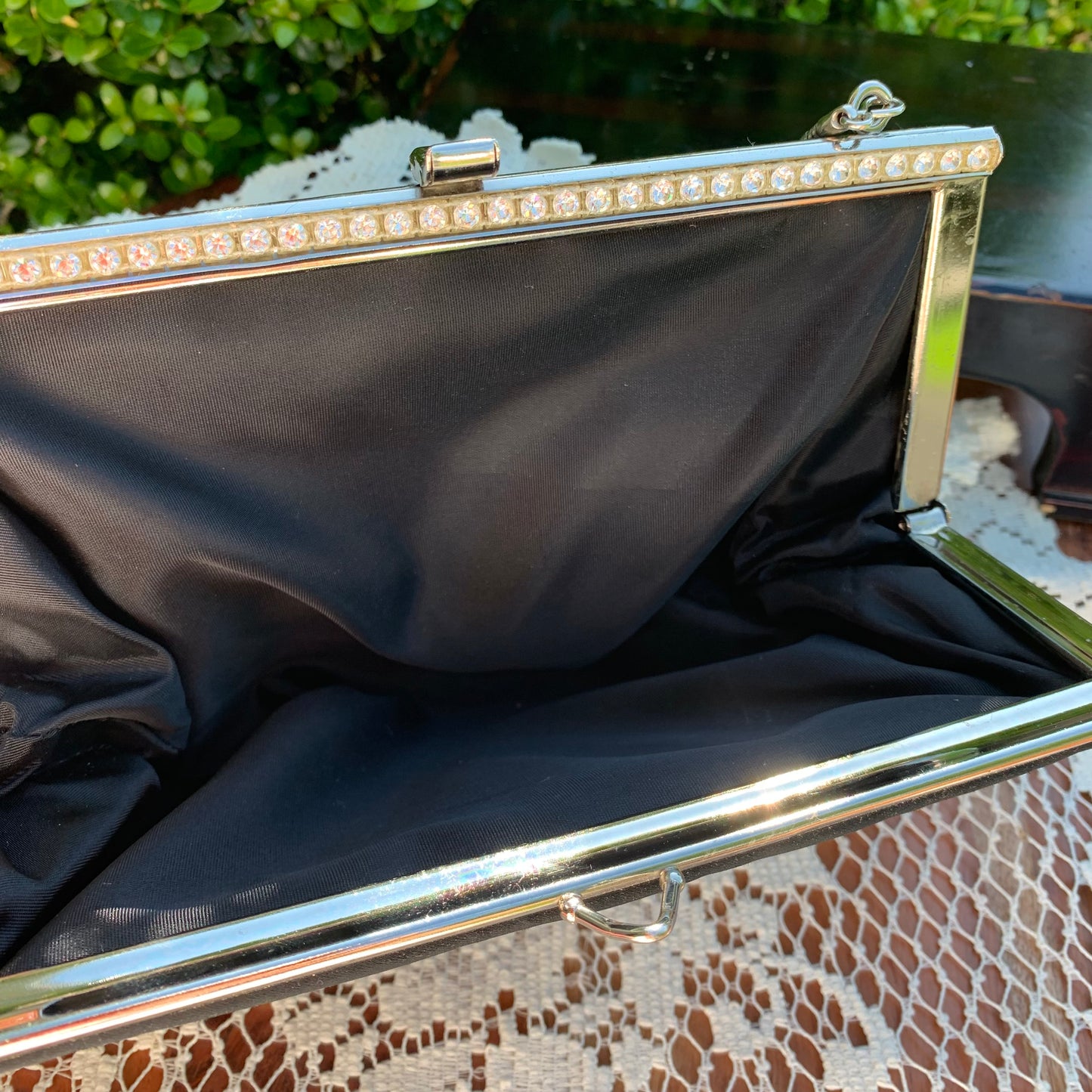 Vintage Black Fabric & Rhinestone Clutch Purse