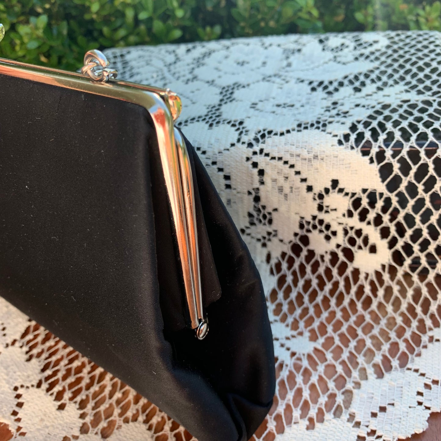 Vintage Black Fabric & Rhinestone Clutch Purse