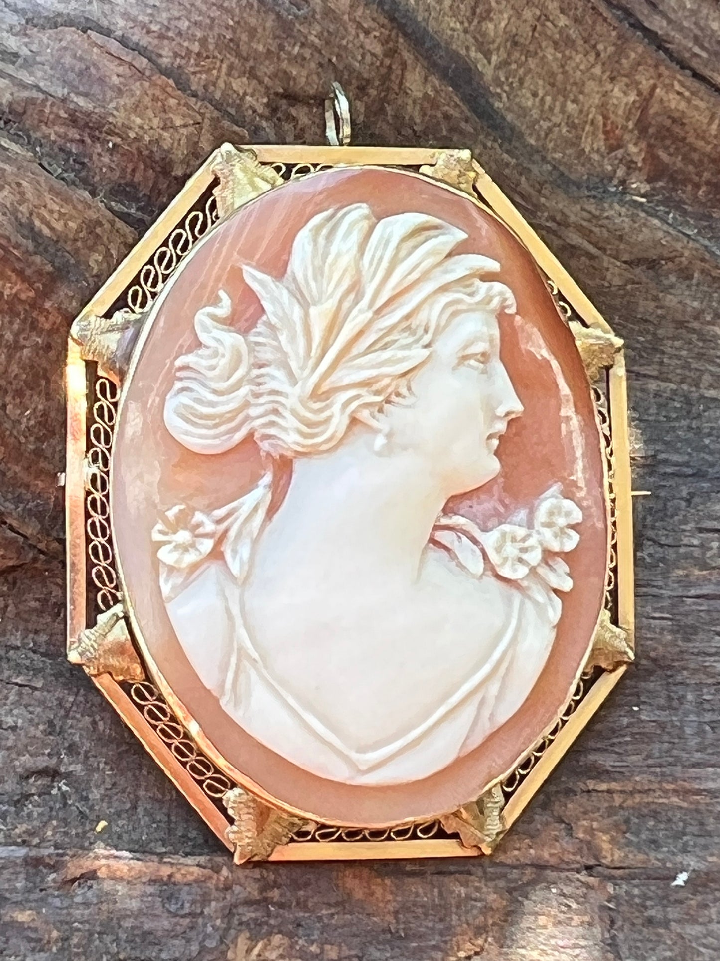 Victorian 14K Gold Carved Cameo Brooch Pendant