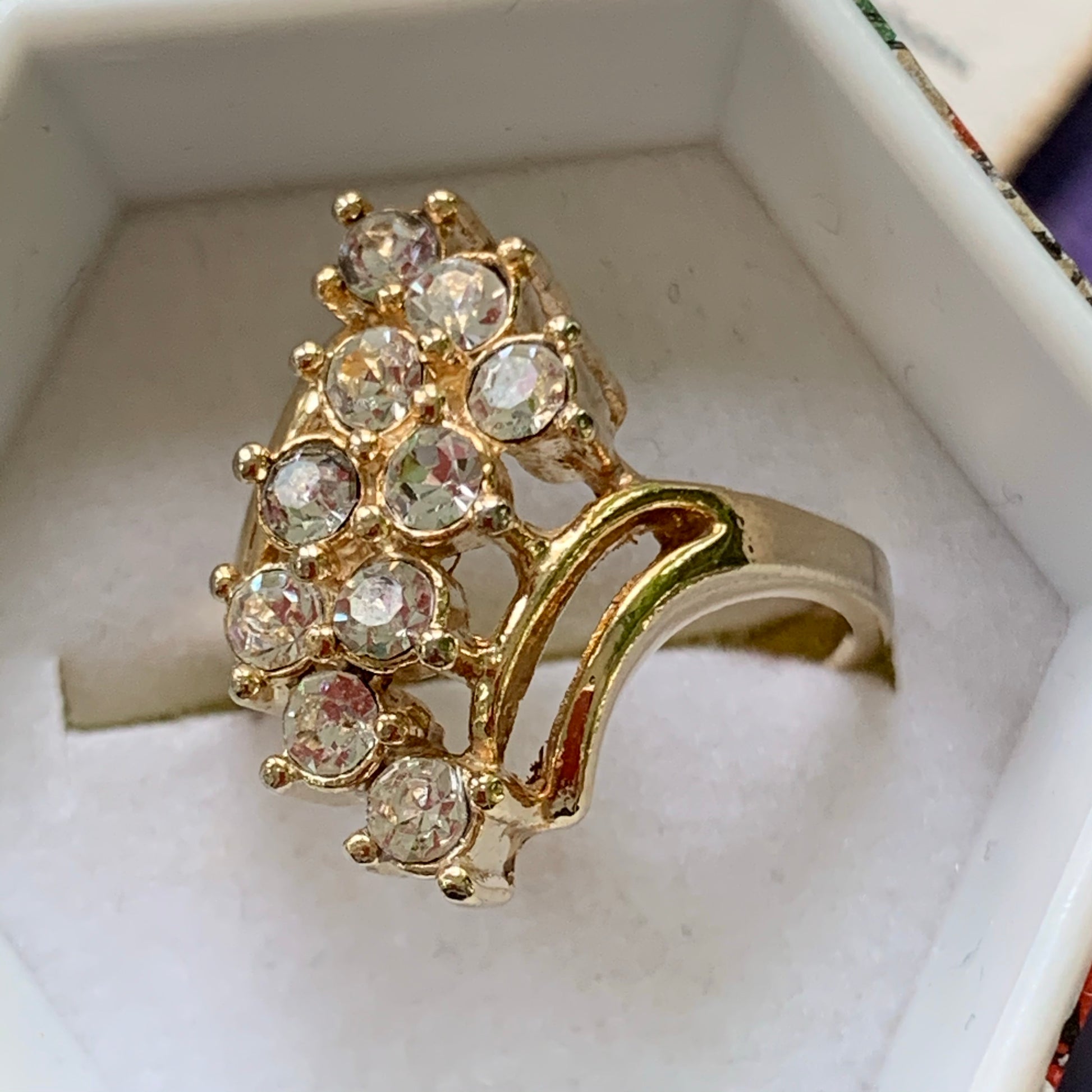 Vintage Clear Rhinestone Cocktail Ring - Lady Slippers