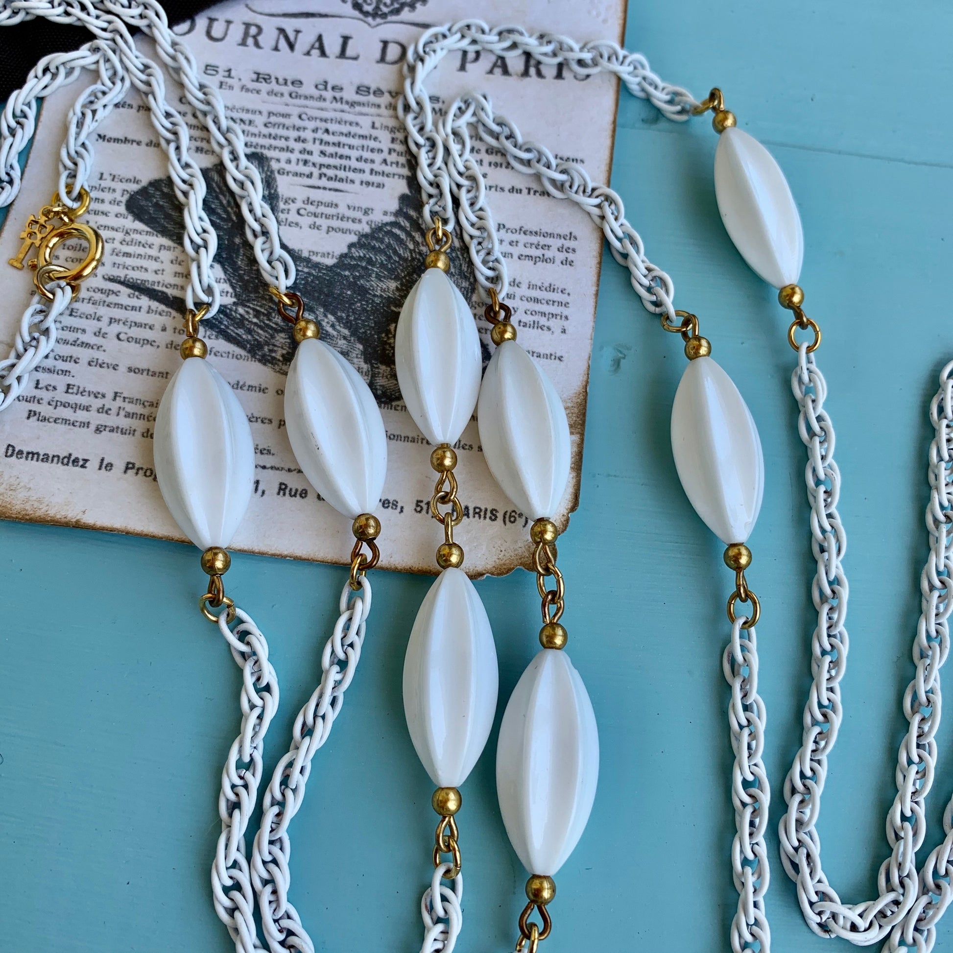 Vintage Trifari Long White Lucite Necklace