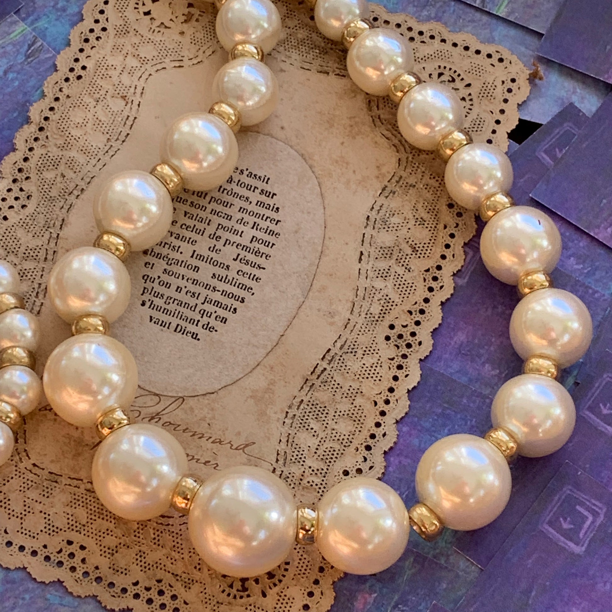 Vintage Napier Long Faux Pearl Necklace - Lady Slippers