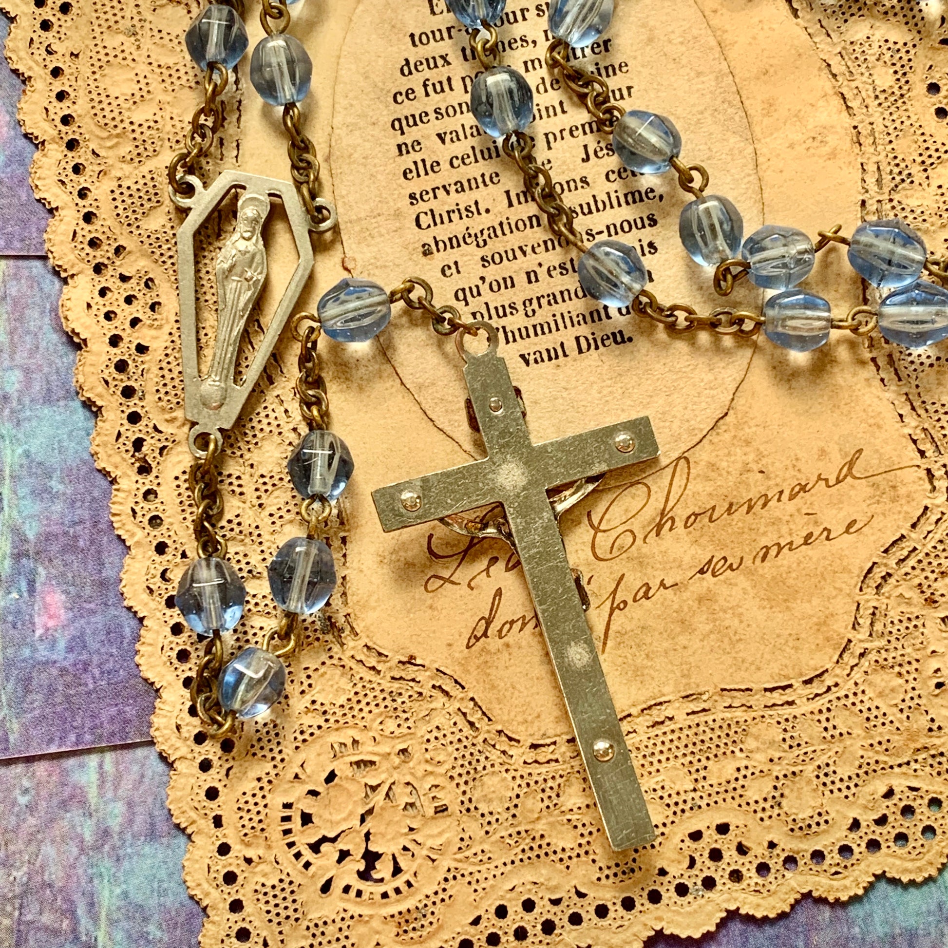 Modern Looking Periwinkle Blue Glass Bead Rosary - Lady Slippers