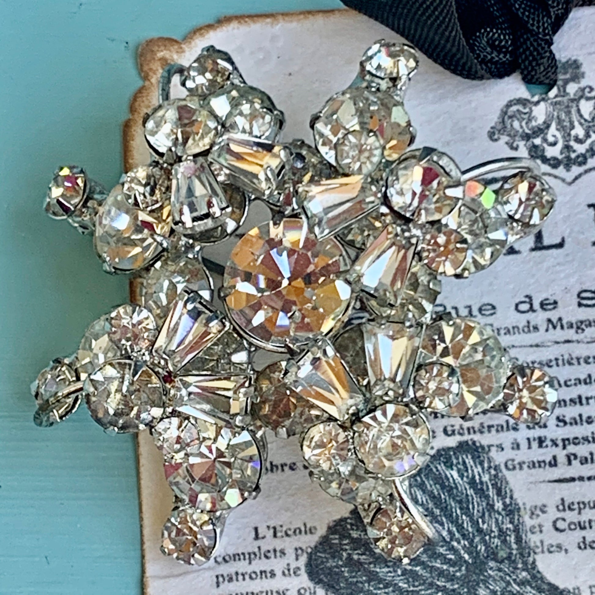 Showstopping Vintage Clear Rhinestone Overlay Pin