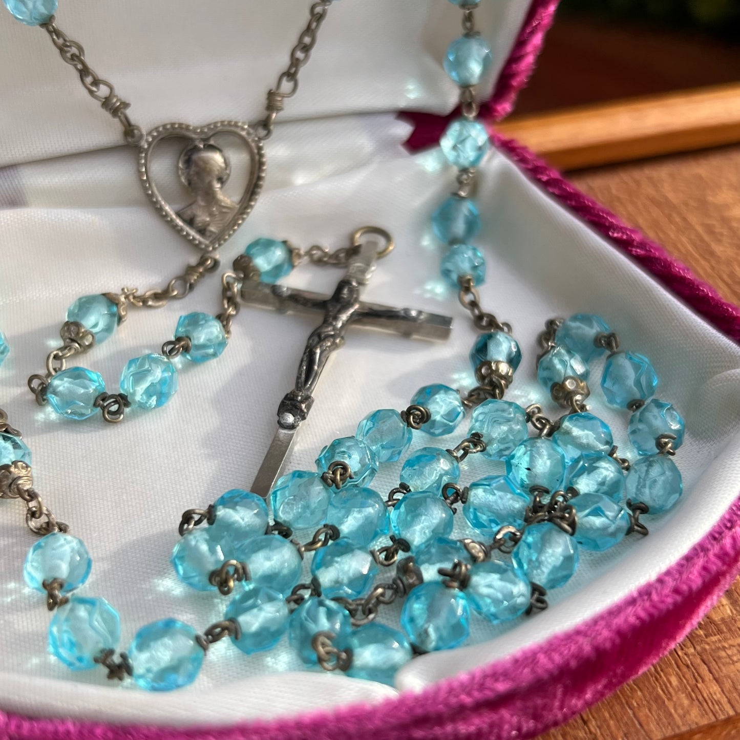 Antique Blue Crystal Bead Rosary