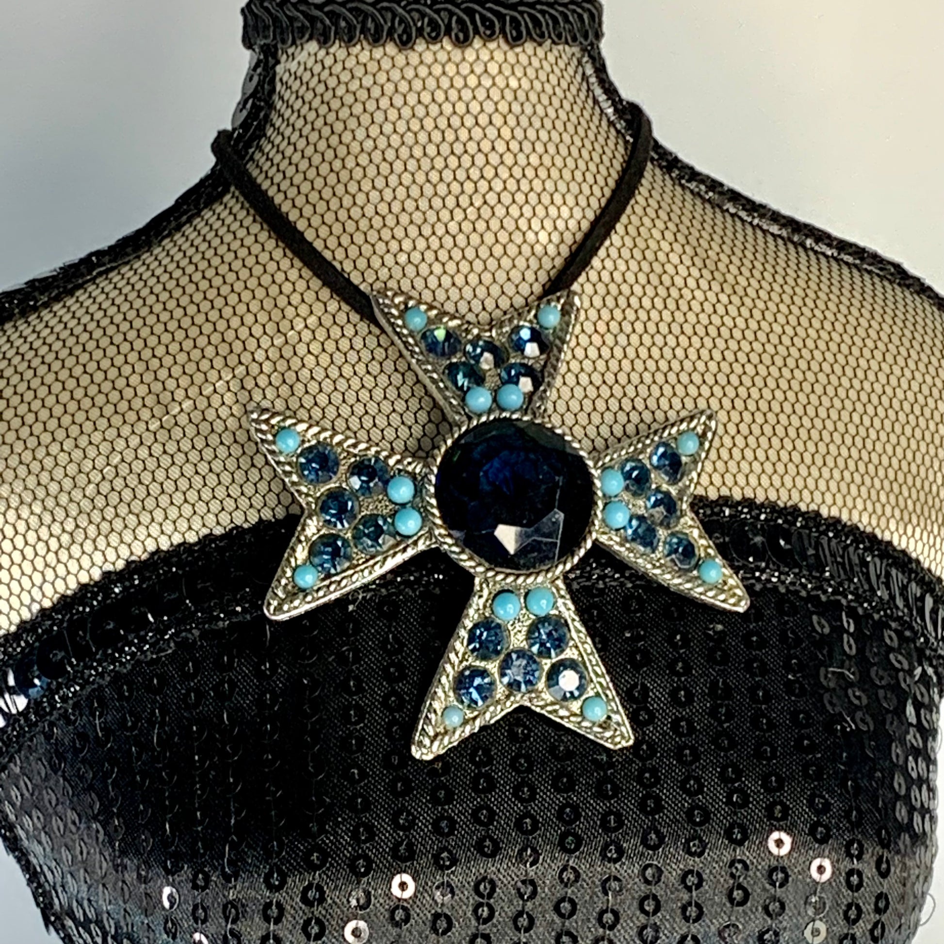 Vintage BSK Starburst Rhinestone Pendant Necklace