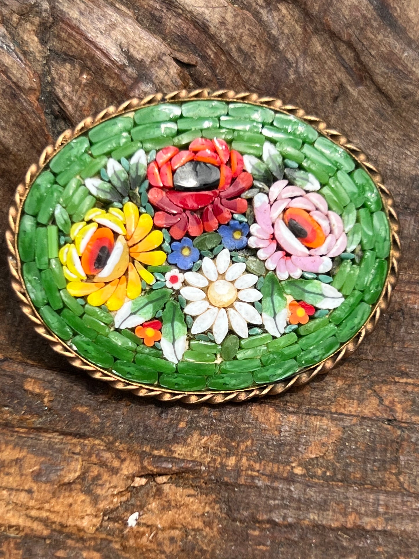 Vintage Italian Floral Micro Mosaic Pin