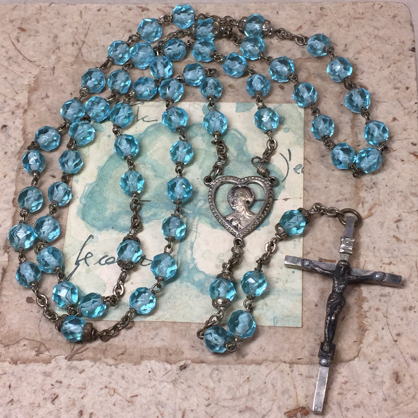 Antique Blue Crystal Bead Rosary - Lady Slippers