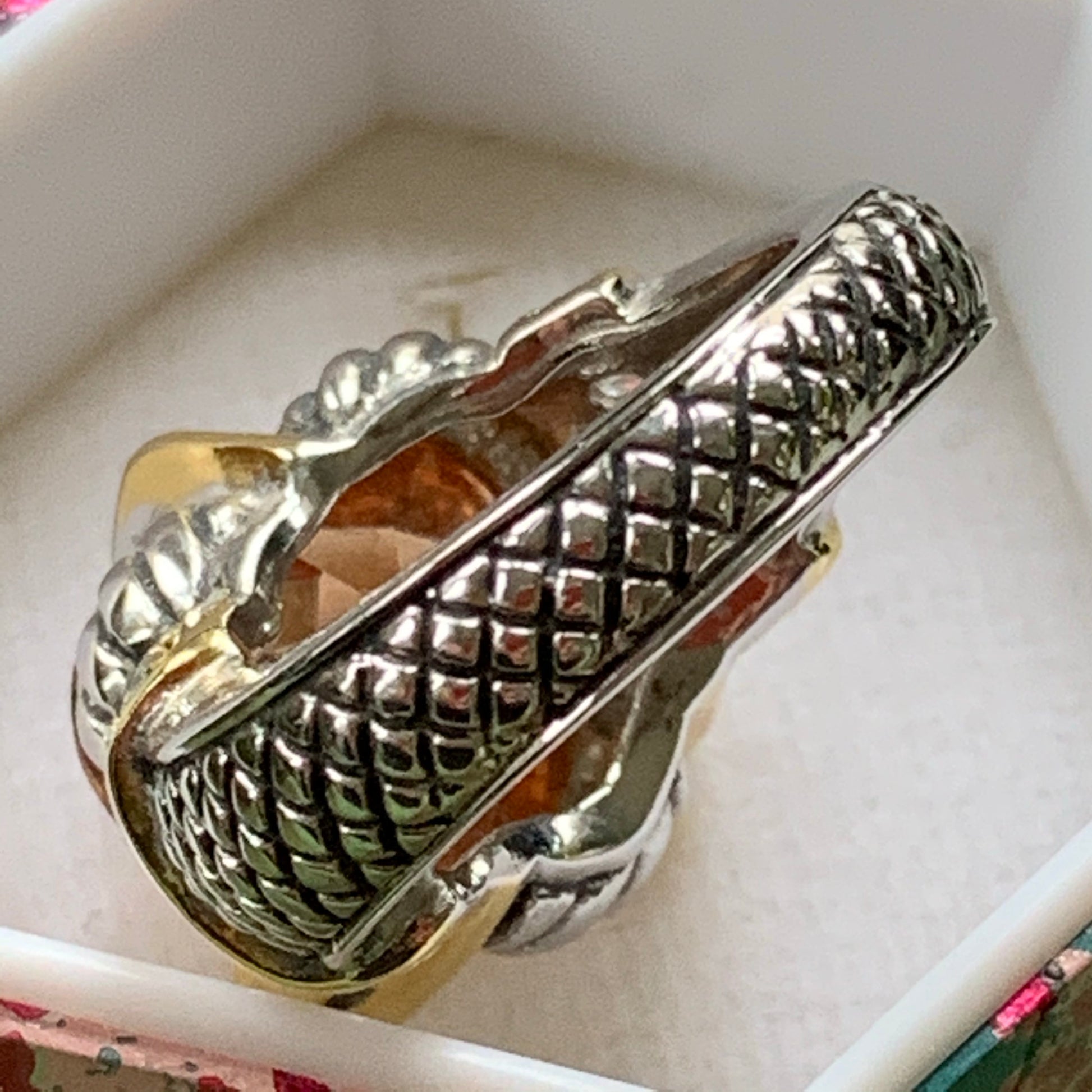 Sterling Silver Checkered Rhinestone Heart Ring - Lady Slippers