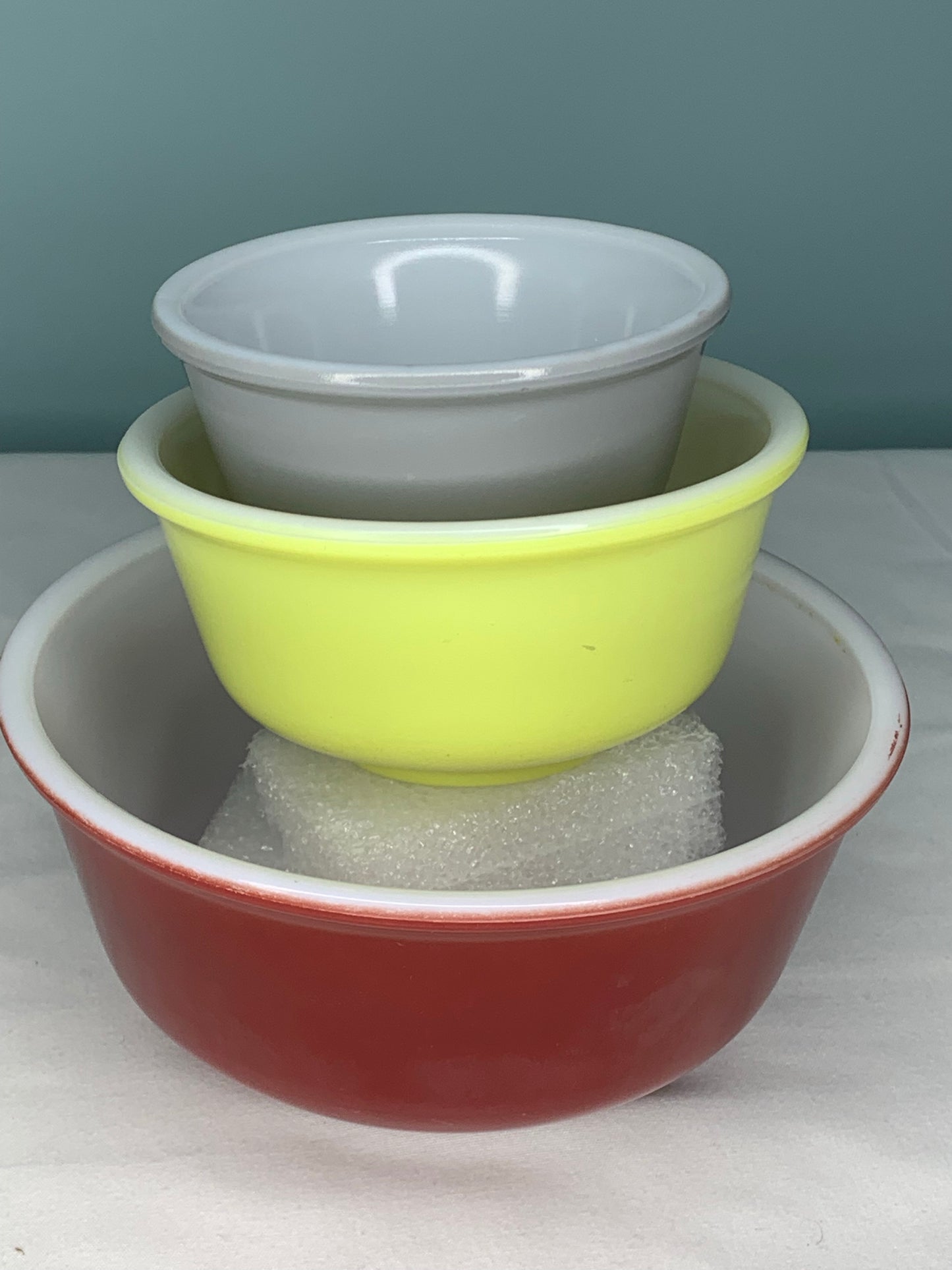 Three Vintage Hazel Atlas Fired On Color Mixing Bowls