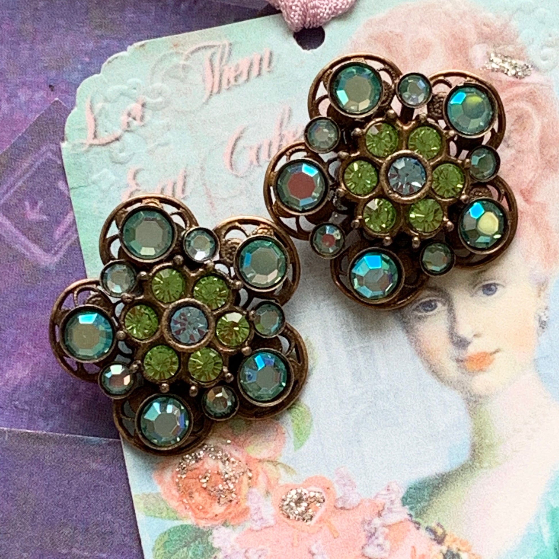 Amazing KIRKS FOLLY RHINESTONE Statement Earrings Clips Cluster - Lady Slippers