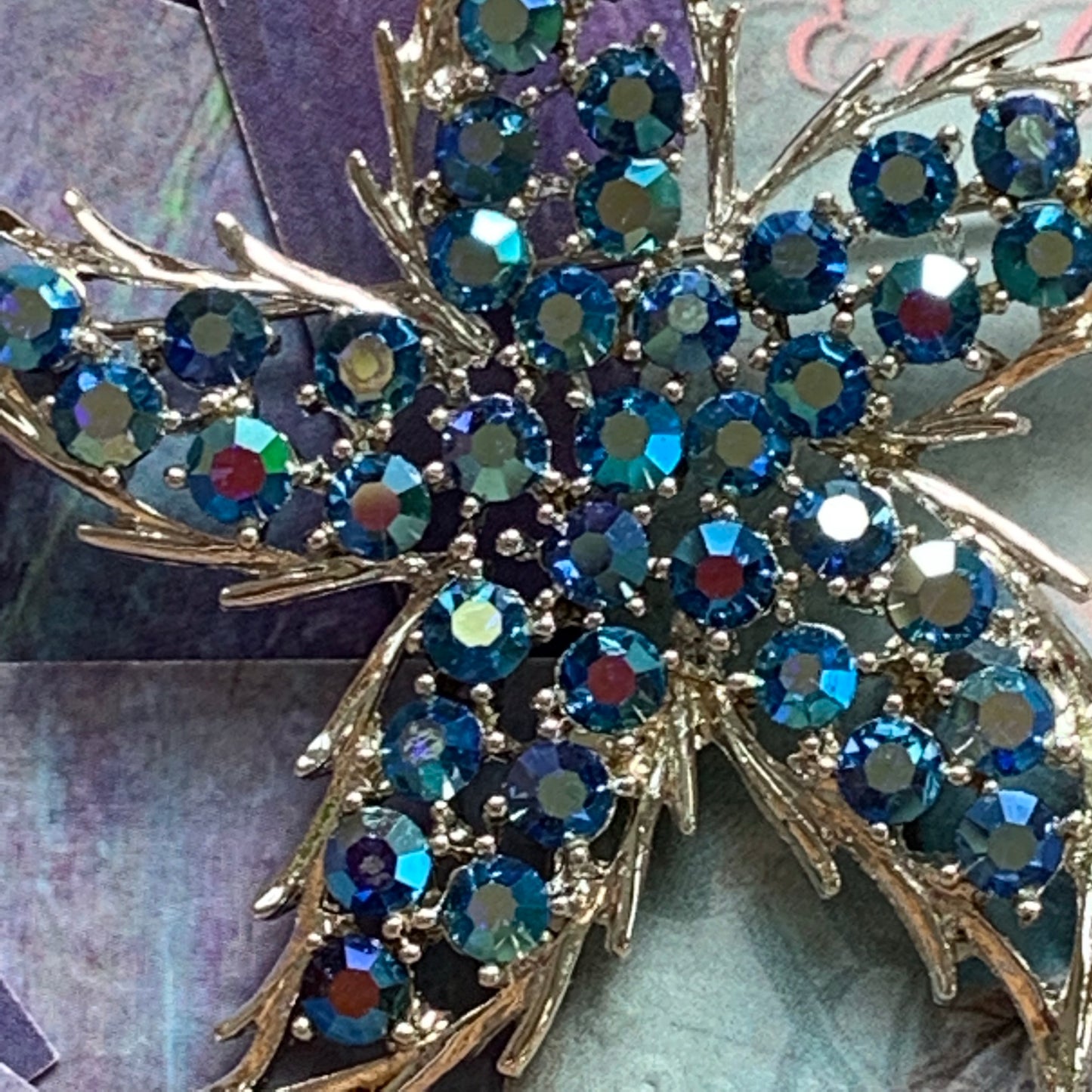 Vintage Rhinestone Blue & Purple Star Pin - Lady Slippers