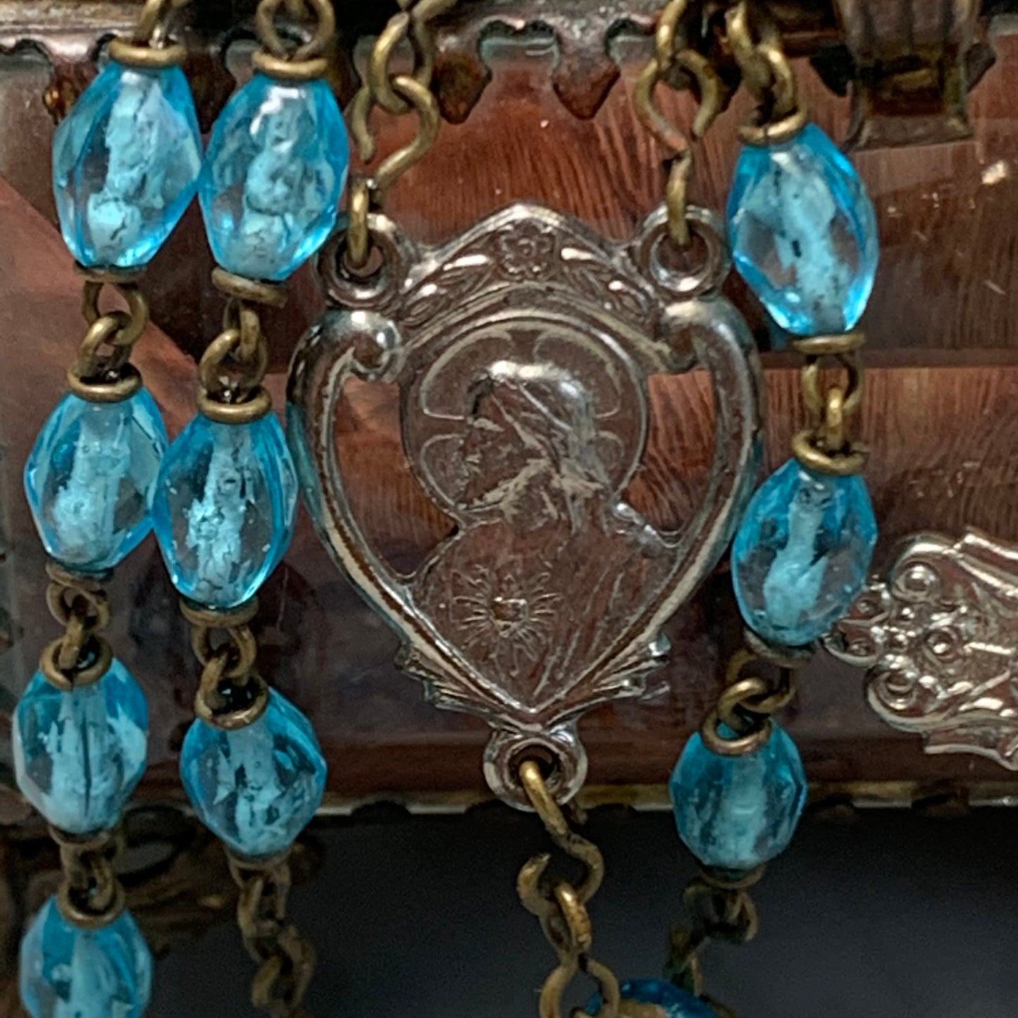 Vintage Blue Crystal Bead Rosary