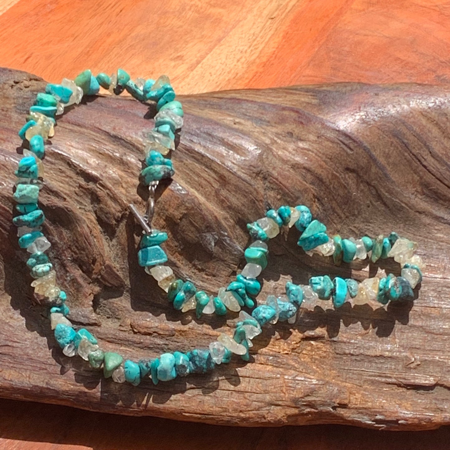 Vintage Turquoise and Quartz  Semi Precious Gemstone Chip Necklace