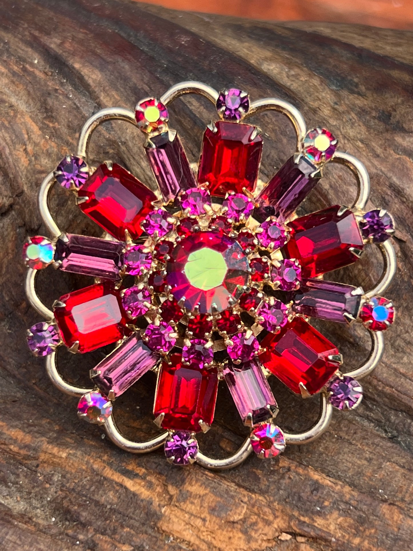 Vintage Kramer Red & Purple Rhinestone Pin