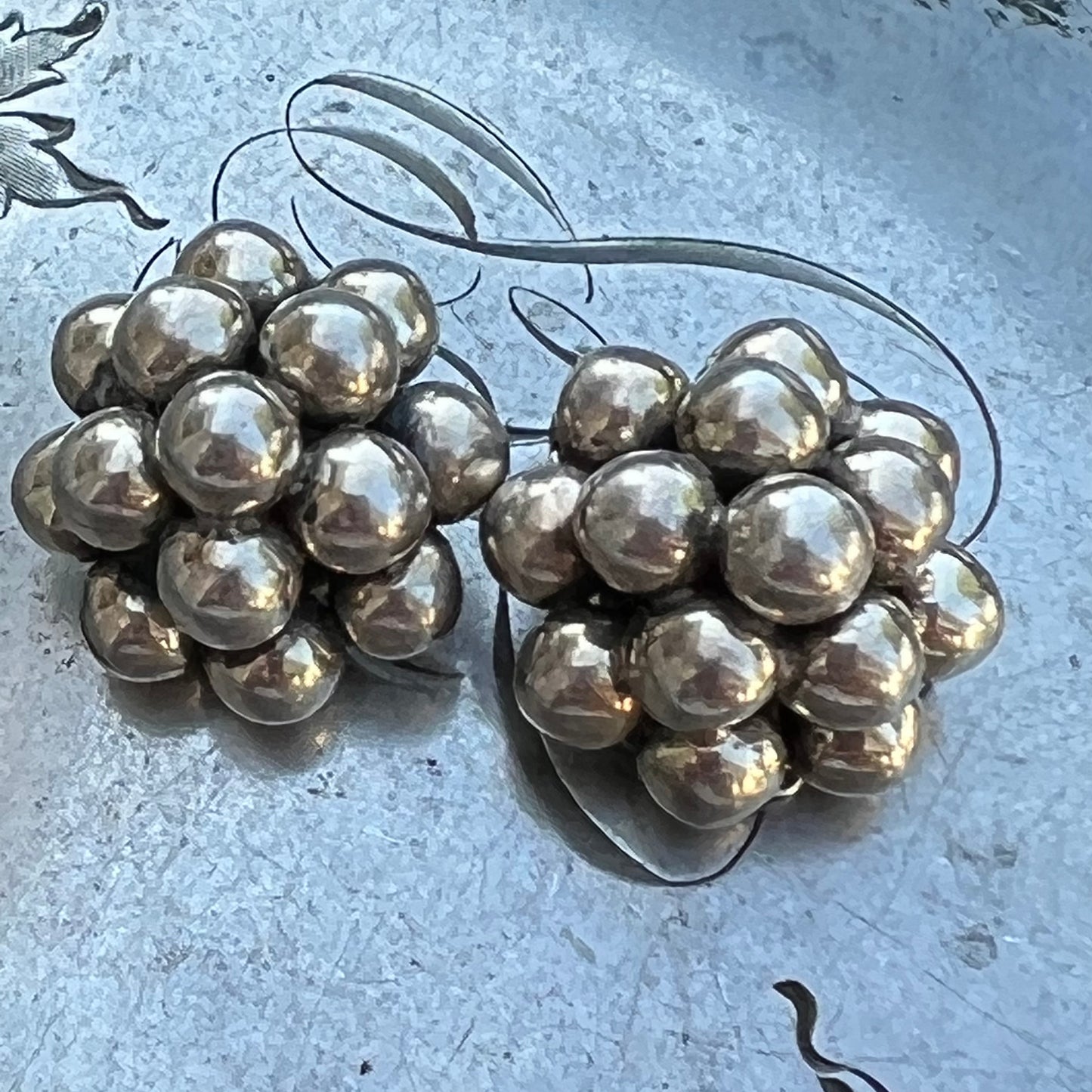 Vintage Melecio Rodriguez Mexican Sterling Silver Pyramid Bead Earrings